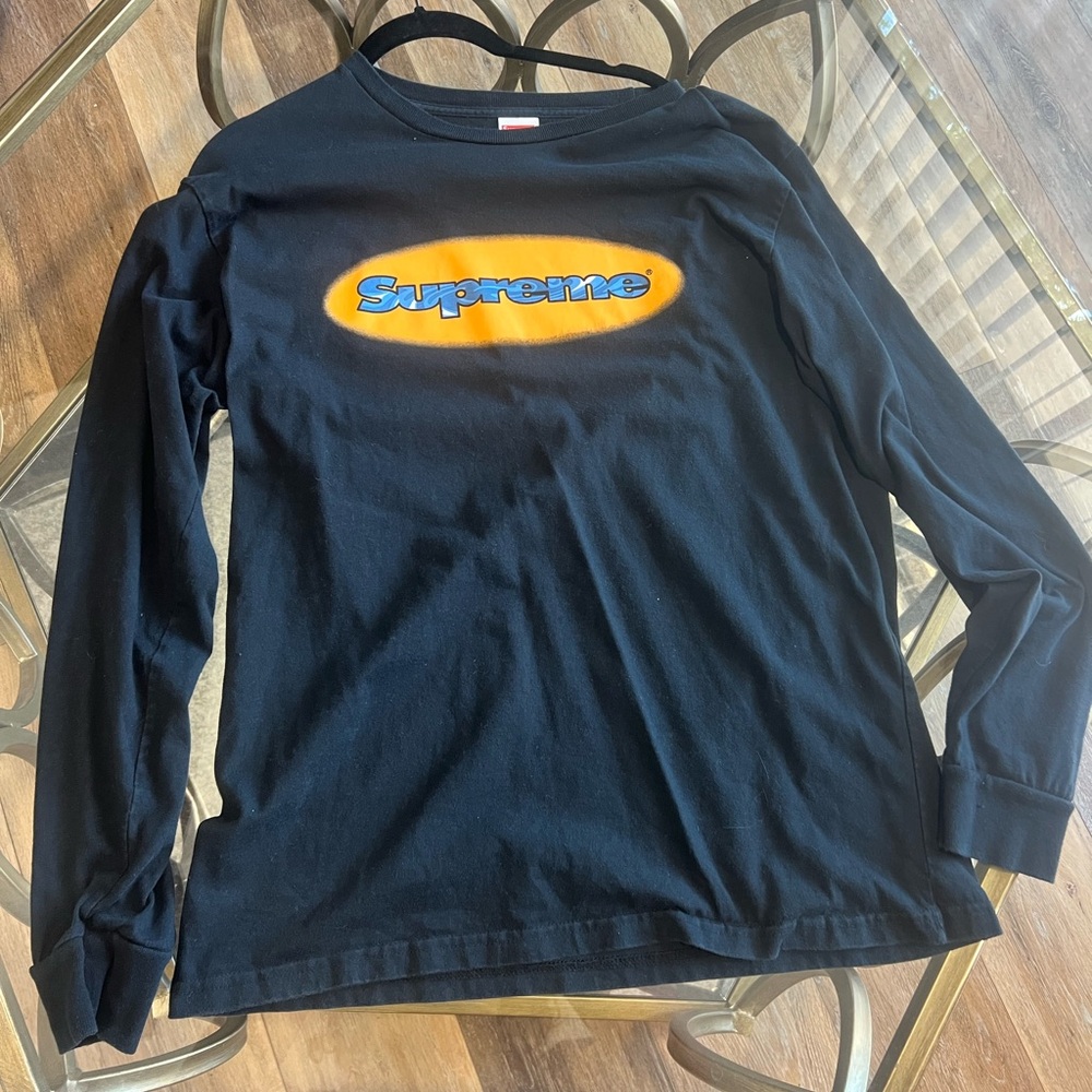 Supreme SS18 Ripple Long Sleeve Shirt Black Orange Blue Heavyweight Logo Size XL